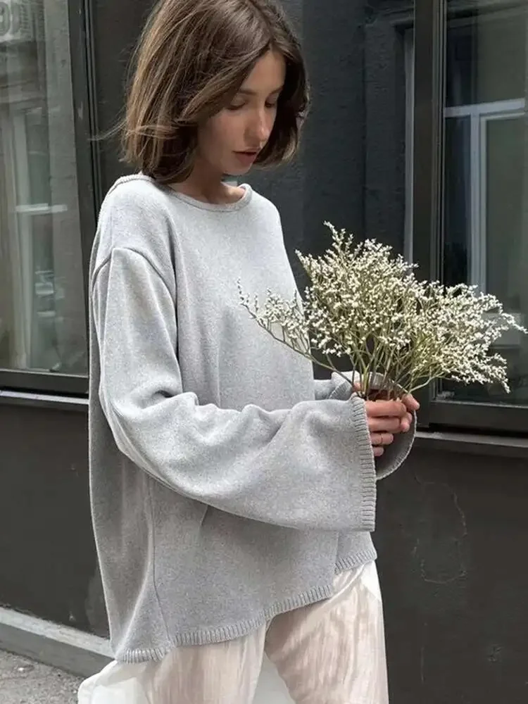 Damski sweter z dzianiny bawełnianej 100%, jesienny, bez pleców, luźny, modny, zimowy, casualowy, do noszenia na co dzień.