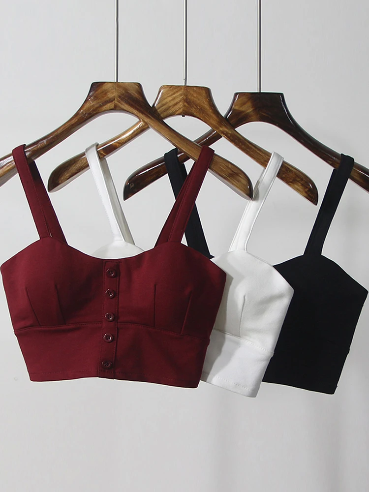 gkfnmt Crop Top  Women Camis Halter Top Women Camisole 2023 Summer Sexy Sleeveless Slim Low Chest Button Big Size 3XL Clothing