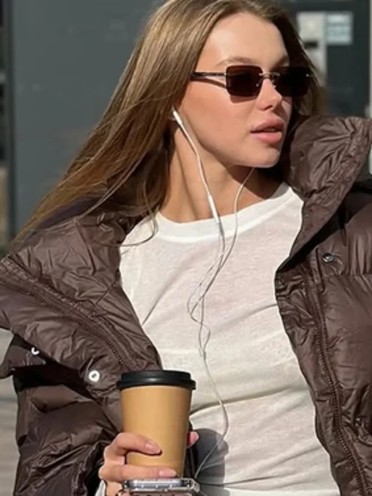 

Fashion Solid Casual Hooded Cotton Coat Women Full Sleeve Zipper Short Loose Outerwears Lady Winter Daily Commute Street Coats