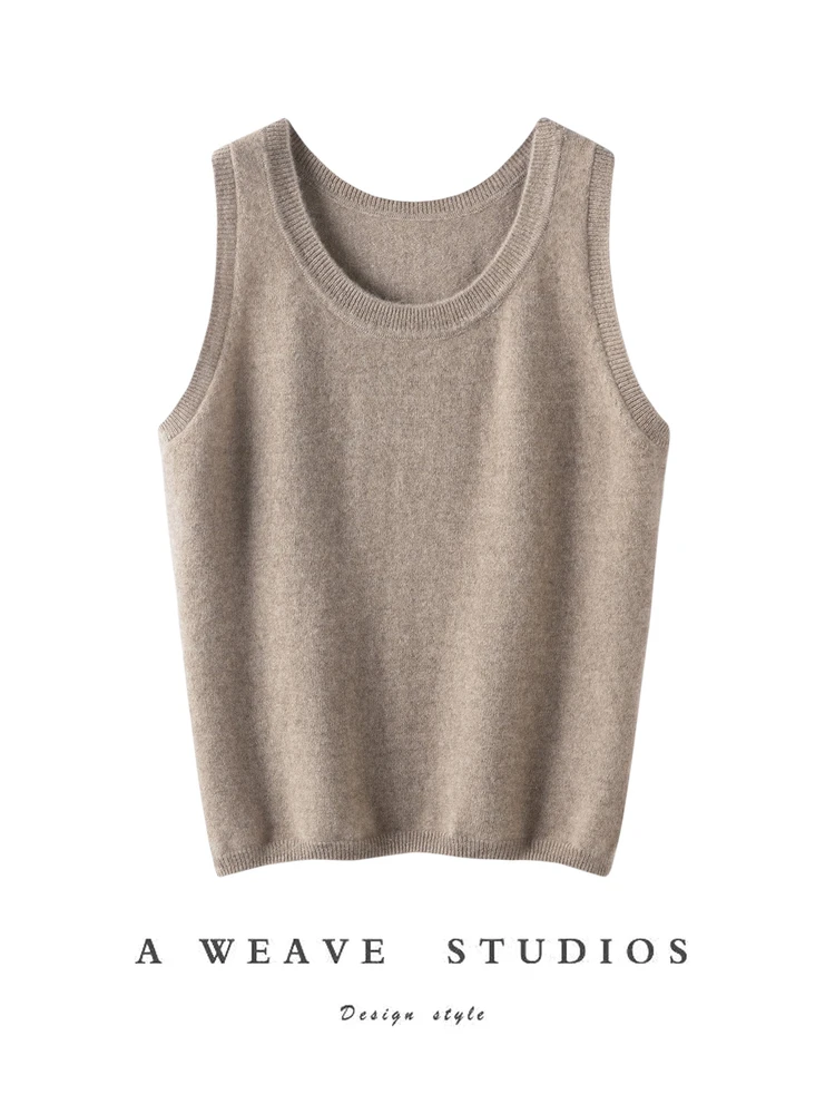 

Simple Sle round Ne Svel Knitted Vest Women's White Versatile Base irt Pure Color Women's Top Warmth Emitting