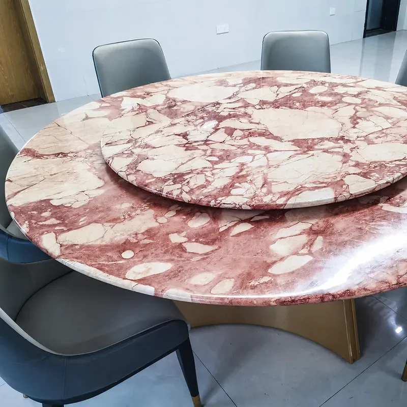 Italian Light Luxury Modern Simple Marble Dining Table Pink Household Rectangular Round Table
