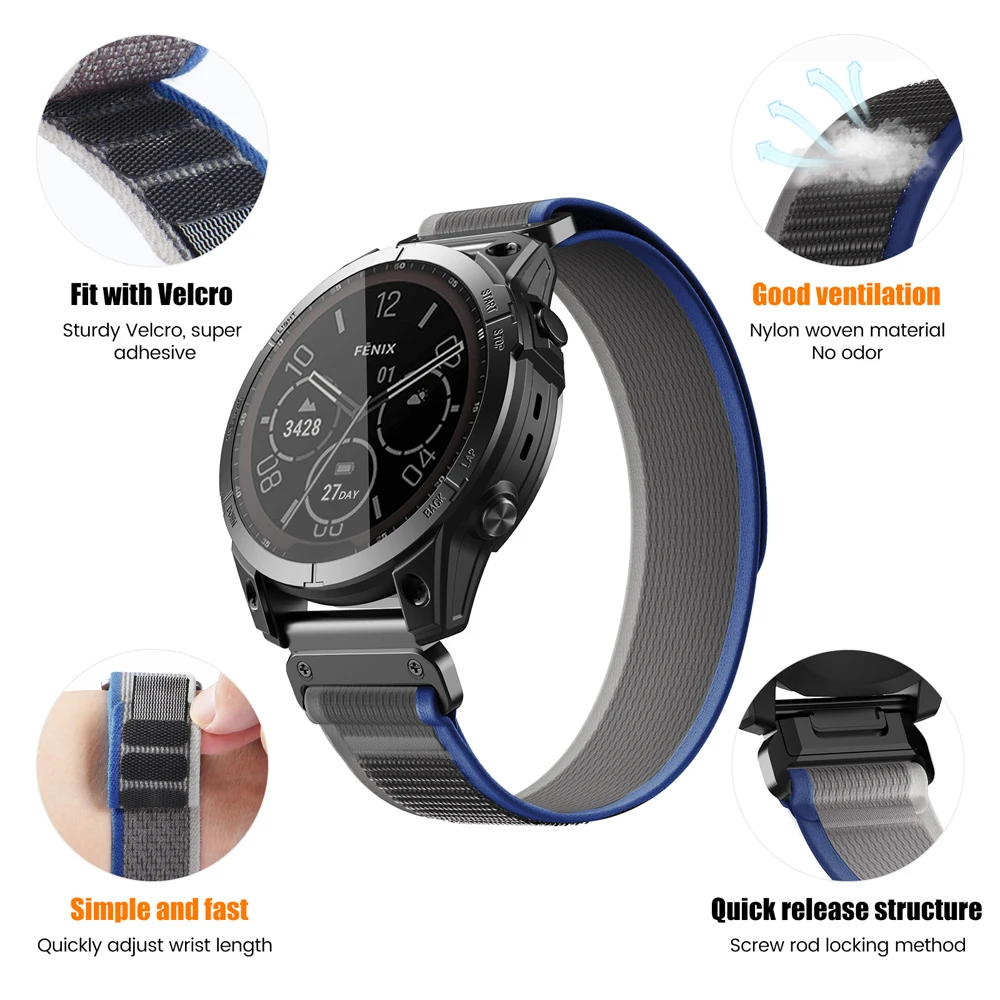 26 22mm Quickfit Nylon Watchband Strap For Garmin Fenix 7X 7 6X 6 Epix Gen 2 Forerunner 955 965 Wristband For Fenix 6X 5X Watch