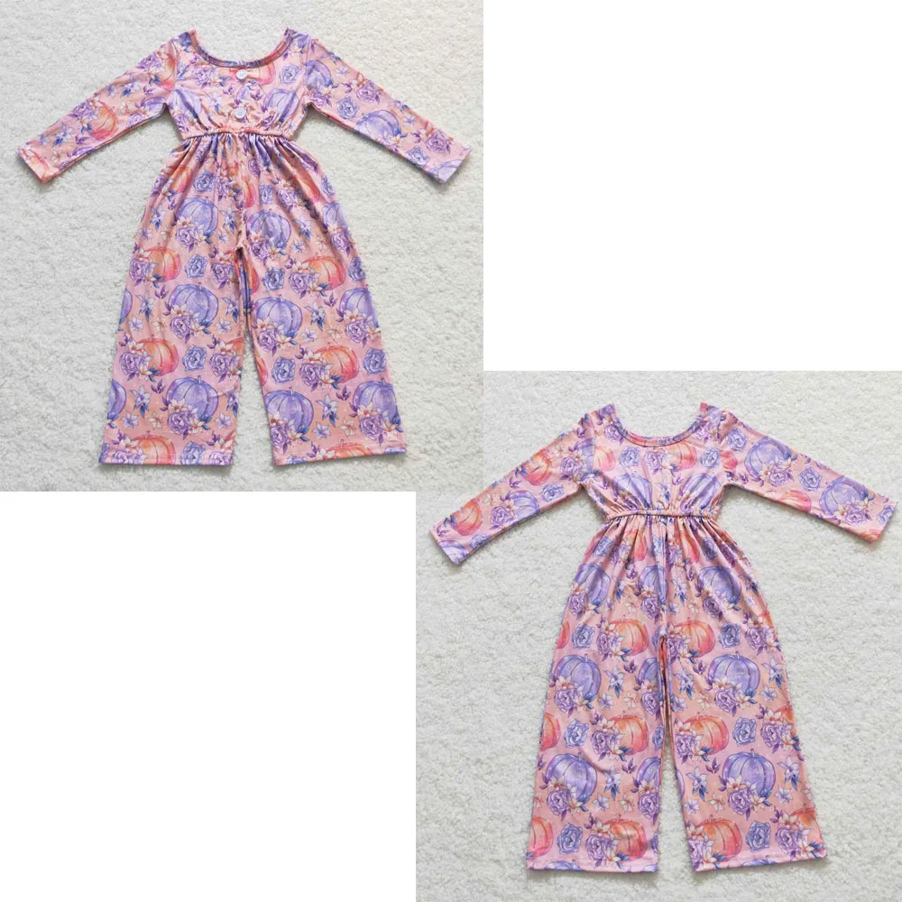 

Wholesale kids Western boutique Babywear girls' romper A new costume Flower pumpkin purple pink long sleeve romper jumpsuit