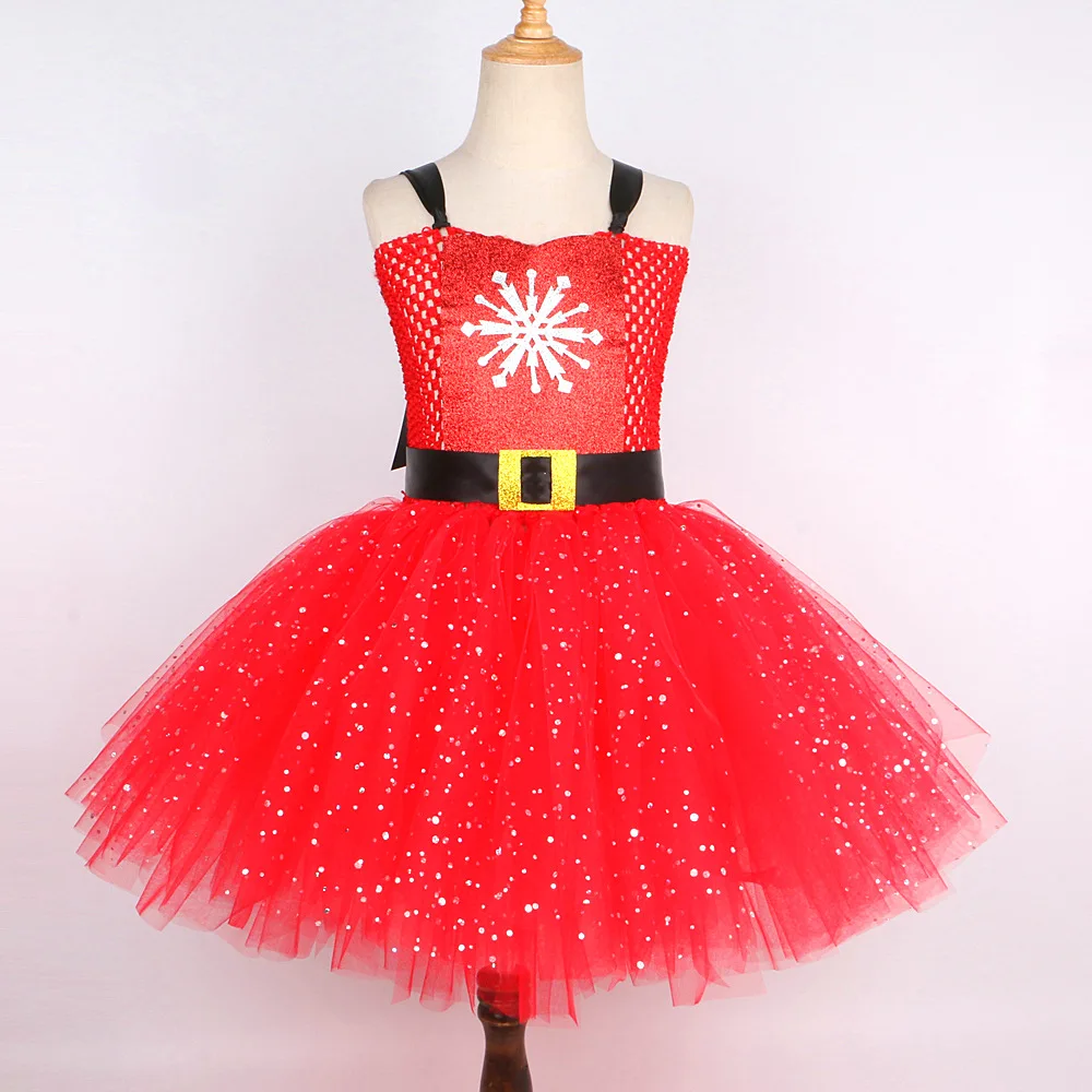 Santa Claus Tutu Dress Baby Girls Sparkling Red Christmas Costumes for Kids Xmas Party Outfit Children New Year Holiday Clothes