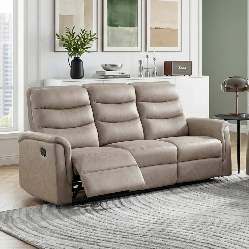 Reclining Motion Sofa Taupe Microfiber Upholstery Foam Pocket Coils Seats Plywood Frame Living Room Furniture 1pc