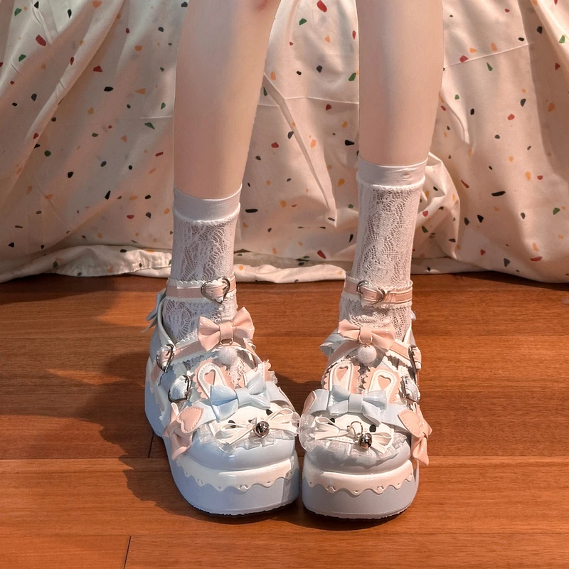 Lolita Style Round Toe Thick Bottom Platform Chunky Heels Solid Color Women Pumps Student JK Uniform Mary Janes Sweet Y2k Shoes