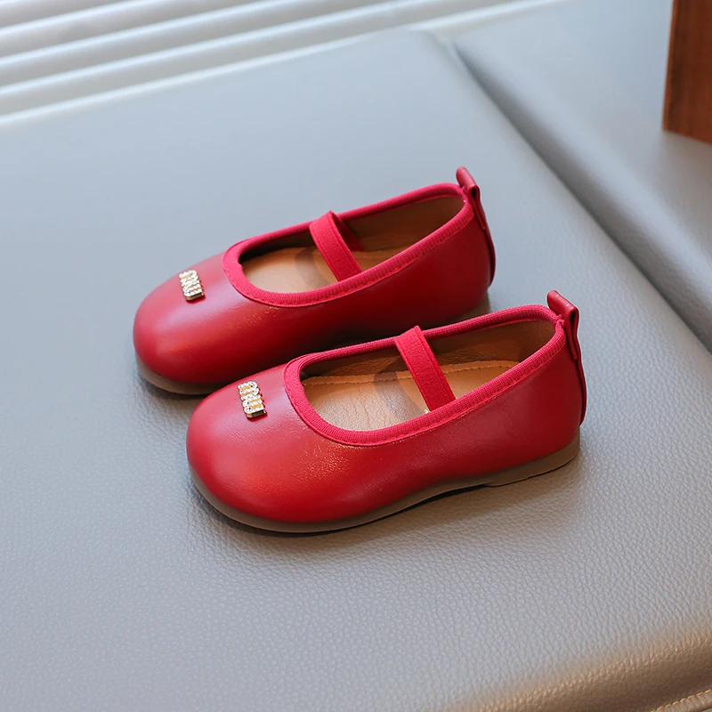 รองเท้าหนังเด็กผู้หญิงสไตล์เกาหลี รองเท้าบัลเล่ต์พื้นนิ่มกันลื่น แฟชั่นเจ้าหญิง รองเท้าเด็กหัดเดิน