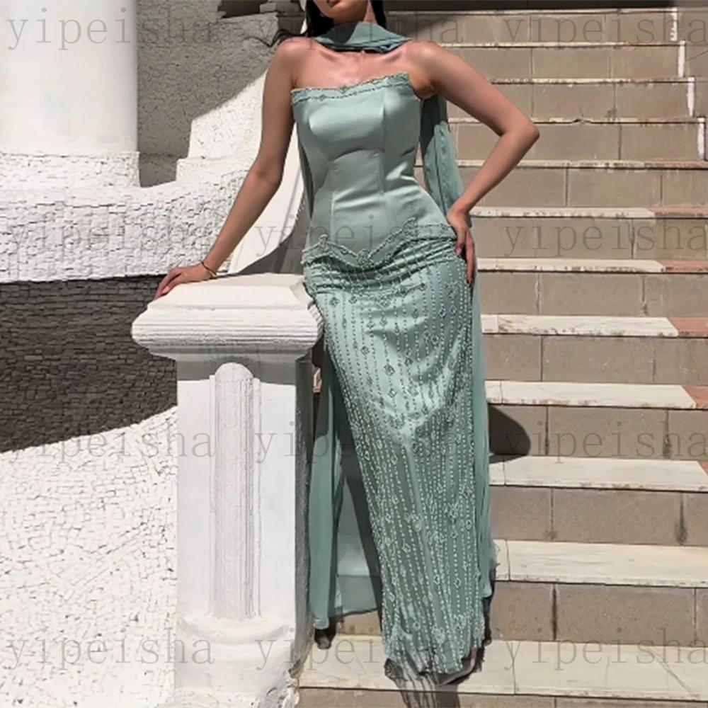 فساتين سهرة مخصصة بدون حمالات بدون ظهر مطرزة بالخرز مستقيمة بطول الكاحل فستان حفلات حديث طويل لحفلات أعياد الميلاد