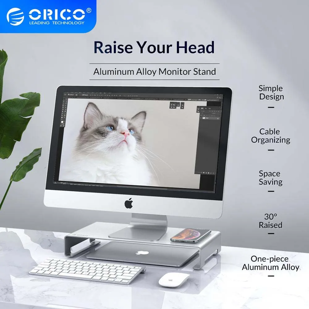 

ORICO KCS1 Portable Aluminum Monitor Stand Riser Computer Universal Metal Laptop Stand Desktop Stand for MacBook Lenovo Dell