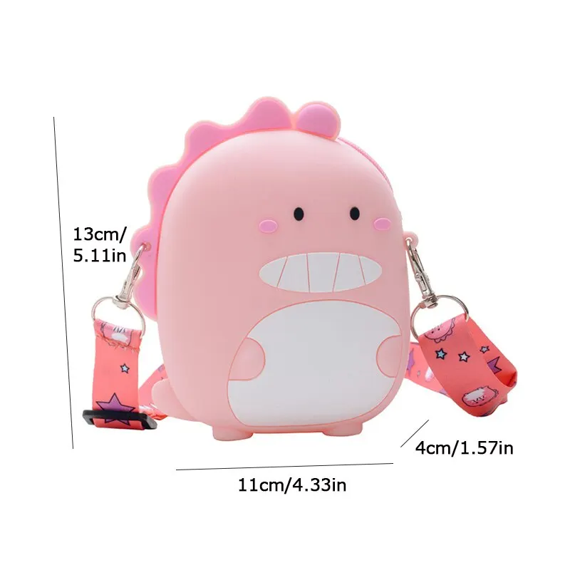 Cartoon Dinosaur Crossbody Bag Children Silicone Phone Pouch Shoulder Bags Satchel Girls Lovely Purse Animal Handbags Wallets