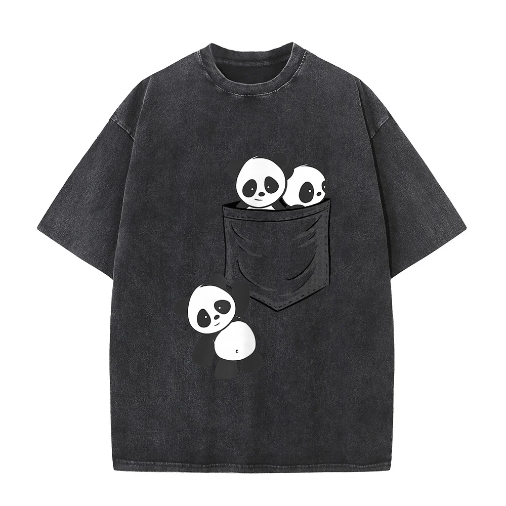 for Panda Lovers Cute Kawaii Baby Pandas in Pocket T-Shirt Small Shirts Man Tee Shirt Personnalisé Designer T Cotton Men Humor