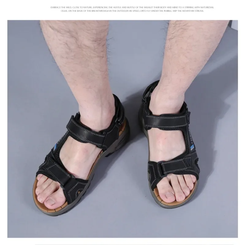 

Мужские сандалии для активного отдыха, летние мягкие пляжные шлепанцы, удобные сандалии из натуральной кожи, мужские римские сандалии, размер 46