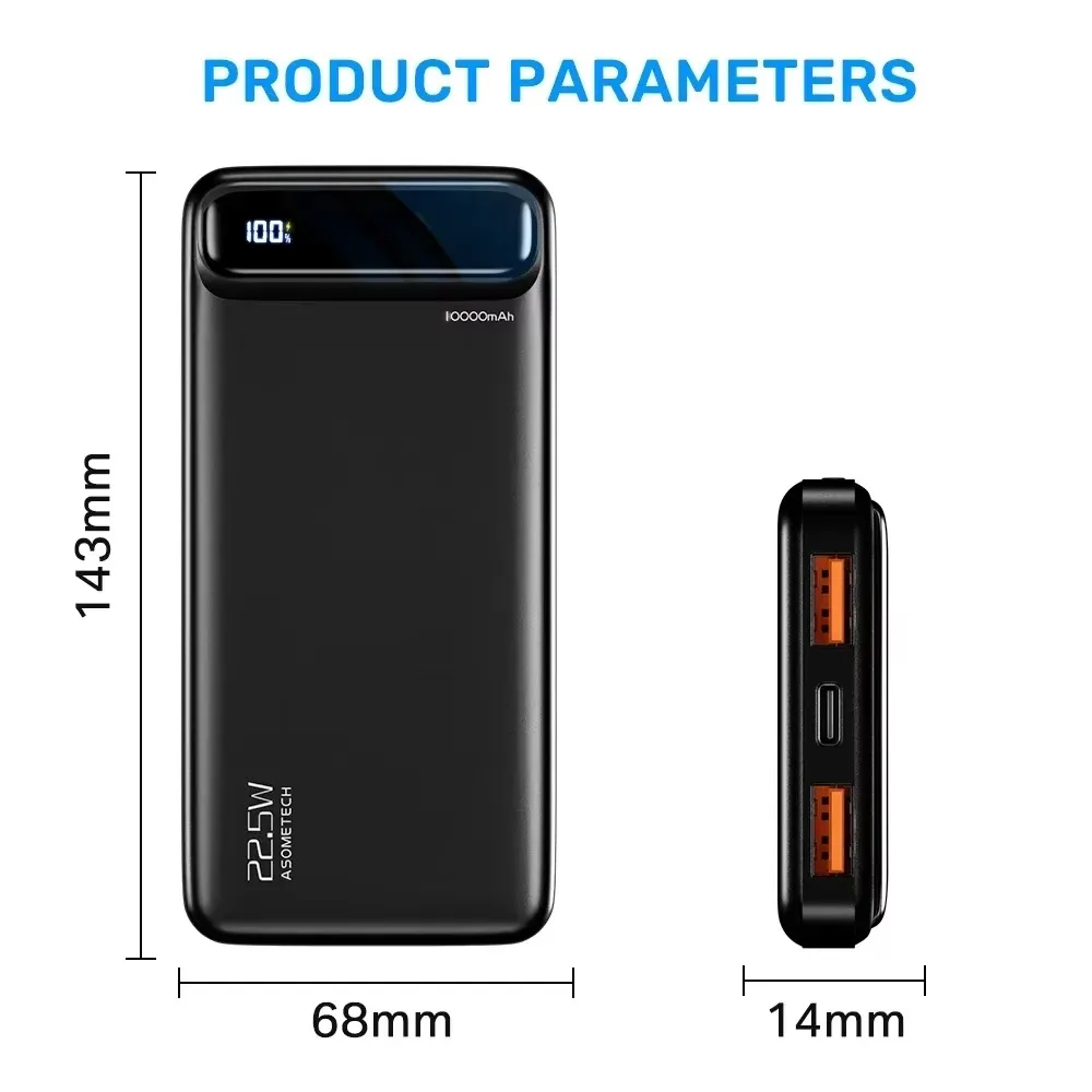 10000mAh Power Bank 22.5W Portable Charger Auxiliary Battery Pover Bank Super Fast Charging Powerbank for iPhone Samsung Xiaomi
