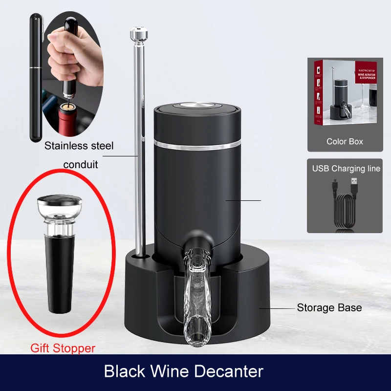 Automatic Wine Decanter Dispenser with Base Quick Sobering USB Rechargeable Electric Wine Decanter Aerator Pourer for Bar Tool