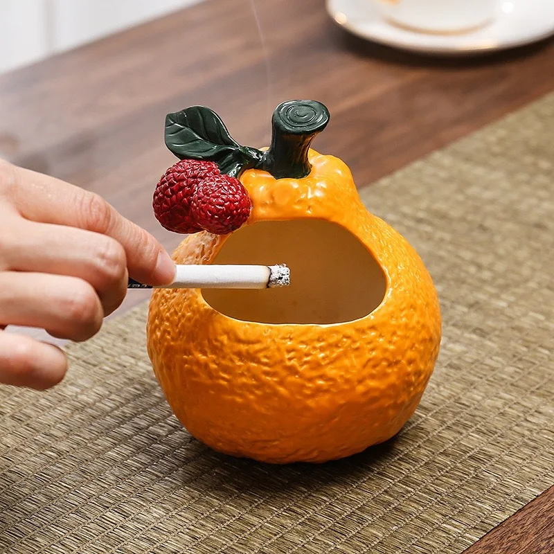 

LH persimmon Ruyi ceramic desktop living room ashtray ornament with lid for home use