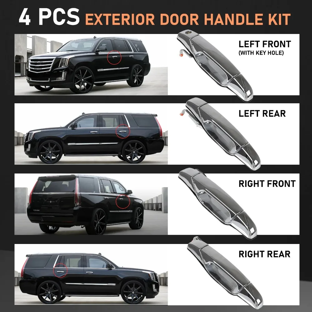 Car Door Handle for 2007-2013 Chevy Tahoe GMC Yukon Sierra Denali Front Rear 22738722 22738721 25960526 25960525 15915150