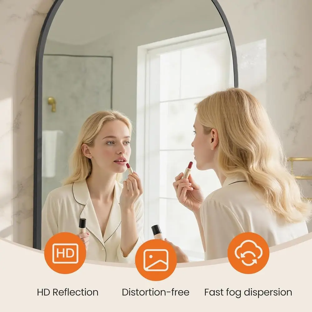 Large 26x38 Inch Arched Black Wall Mirror with Metal Frame for Bathroom, Vanity, Bedroom, Entryway, and Living Room