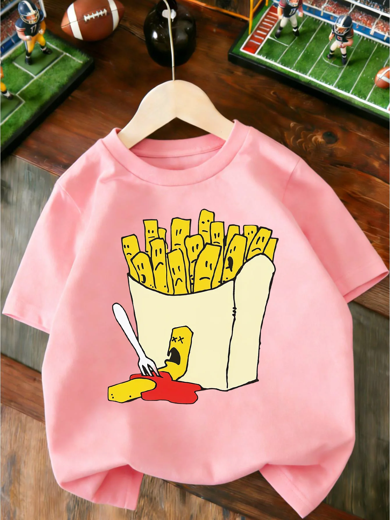 Funny Patterns Children's T-shirts Funny French Fries Printed Tops Trendy and Funny Daily Versatile Parent-child Clothing