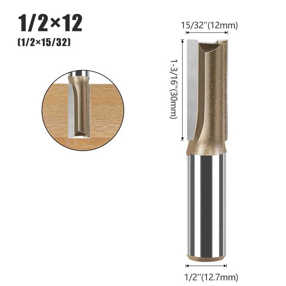 1PC 1/2 Inch Shank Straight Bit Double Flute Router Bits Milling Cutter Woodworking Tools For Laminate Hardwoods Softwoods