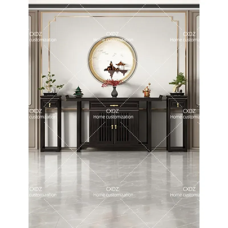 New Chinese Style Solid Wood Entrance Console Table Buddha Statue Display Stand Incense Burner Cabinet Flower Stand Long