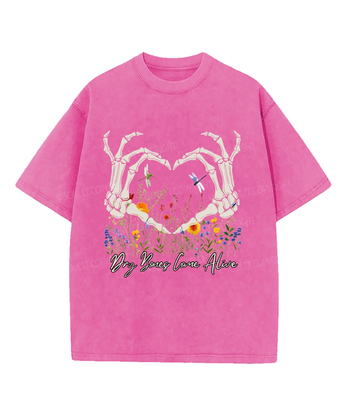 

Футболка мужская повседневная из хлопка с графическим принтом «Сухие кости оживают: рука, скелет, сердце, цветы», розовая, в стиле стритвир, лето 2026