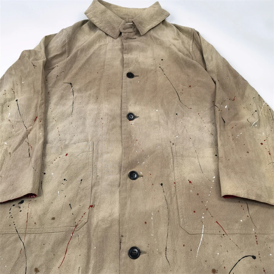 

Vintage splashing ink wash trench coat cashew flower flanged casual coat