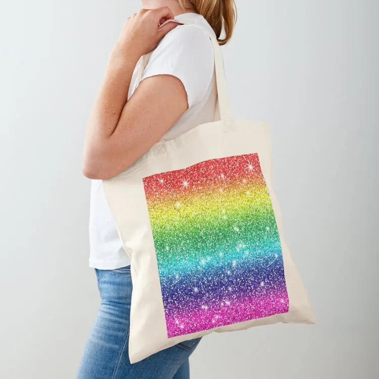 Glitter Sparkle Rainbow Effect Tote Bag shopping bag logo university shopper bag shopping Handbags women