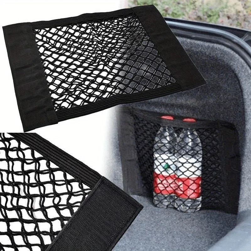 Car Back Rear Trunk Storage Net Seat Elastic String Net Magic Sticker Mesh Storage Bag Interior storage network