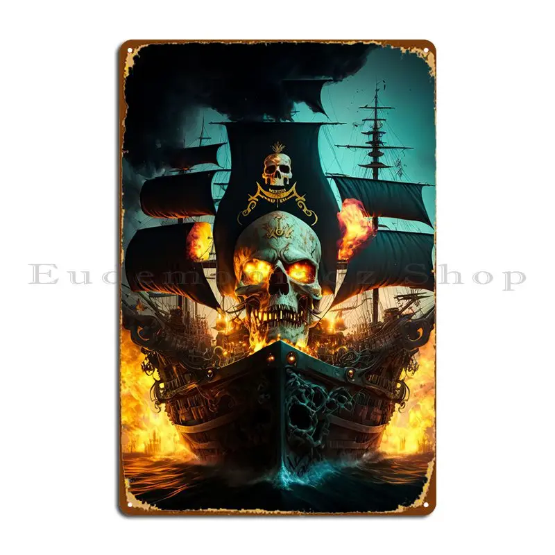 Skull Pirate Ship Metal Sign Club PaintingCustomized Wall Pub Pub Tin Sign Poster