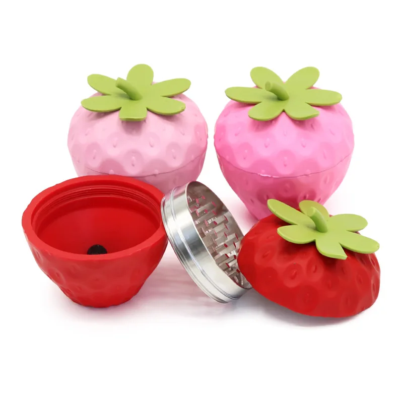 68 مللي متر 2.6 بوصة عشب طاحونة معدنية 3 طبقة التبغ طاحونة تخزين كبيرة الأحمر الفراولة على شكل طاحونة #5