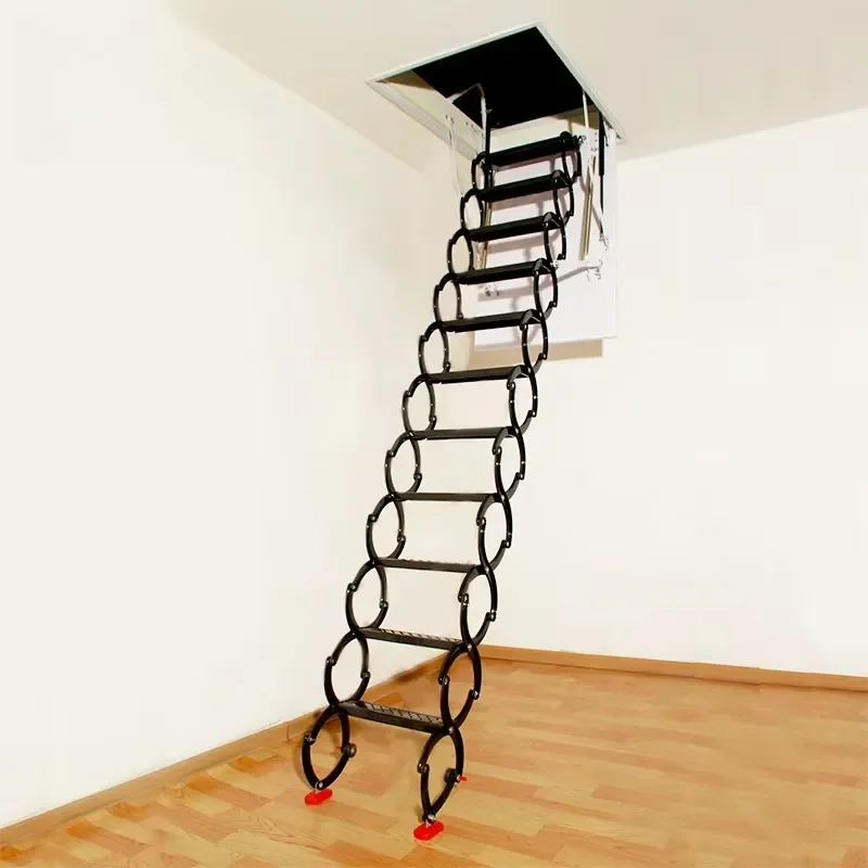 Aluminium Modern Attic Access Extension Ladder Household Folding Telescopic Adjustable Height Loft Durable Anti-Slip Step