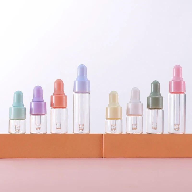 7PCS Portable Refillable Mini Dropper Bottle Set 1/2/3/5ml Empty Macaron Color Glass Essential Oil Vials Reusable Container DIY