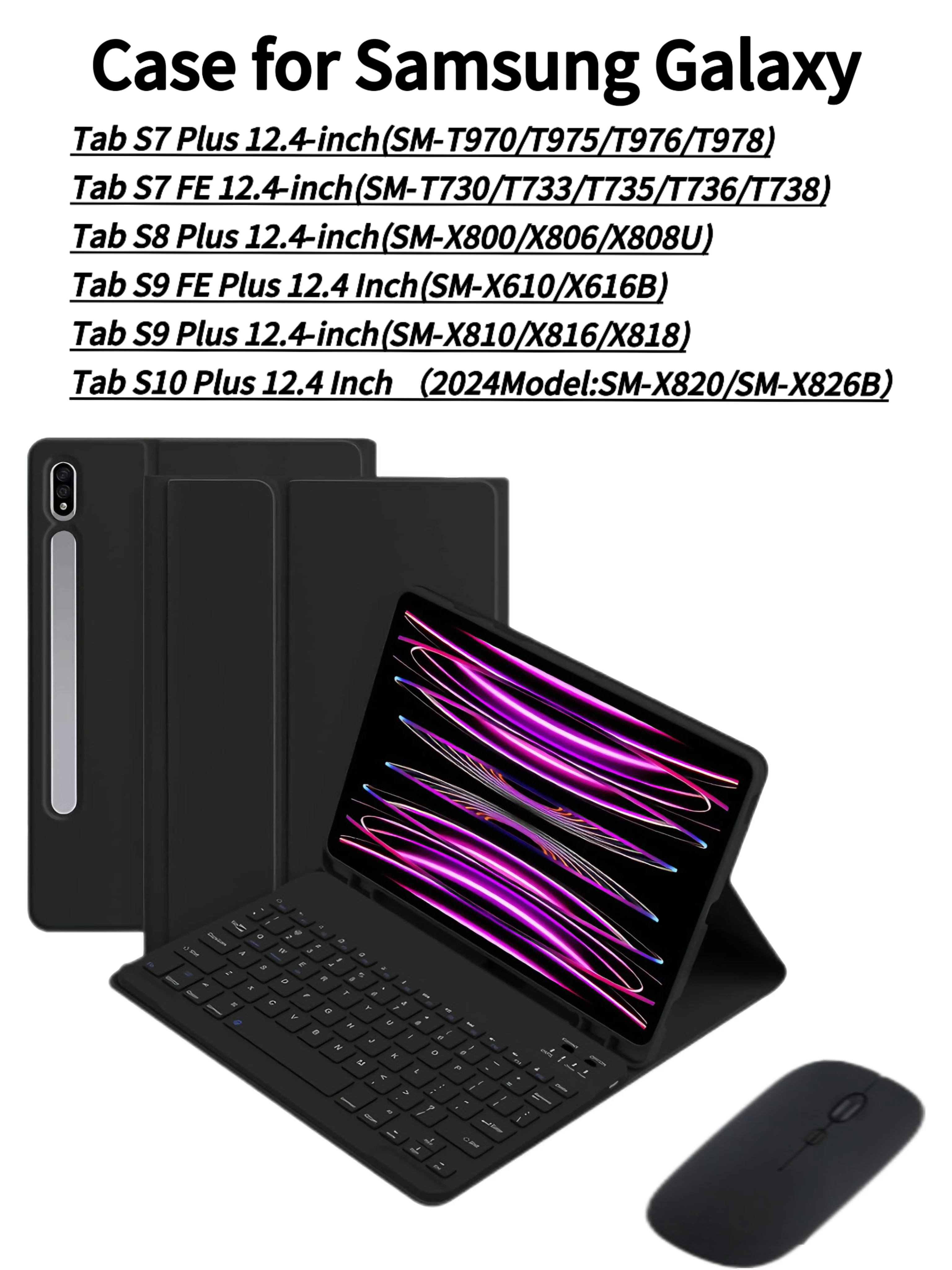 Case for Samsung Galaxy Tab S7FE S9FEPIus+ 12.4 Inch ,Keyboard Case for Samsung Tab S7 S8 S9 S10 Plus 12.4 inch Keyboard Case