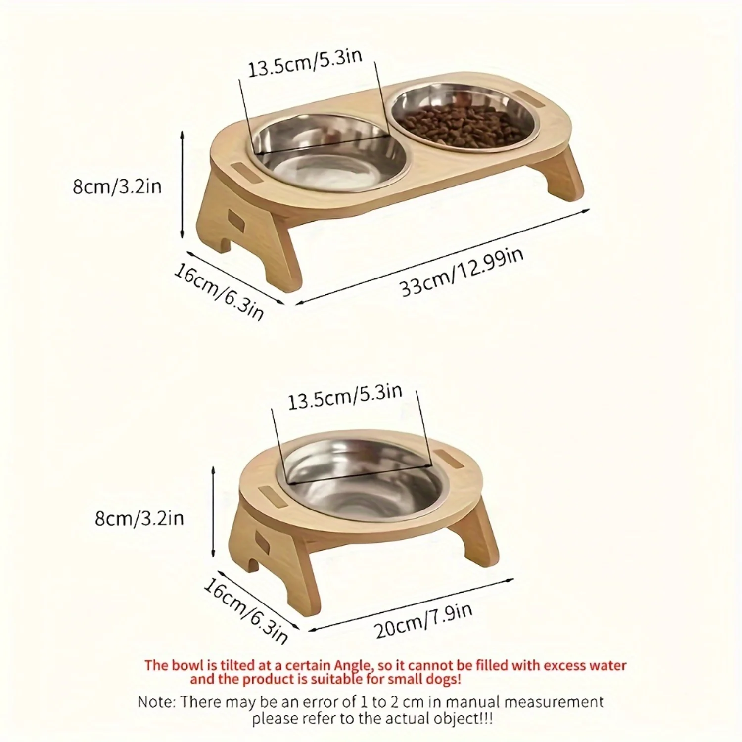 Dog Inclined Food Bowl Water Bowl With Wooden Stand For Cervical Spine Protection, Detachable Stainless Steel Pet Feeding Basin 