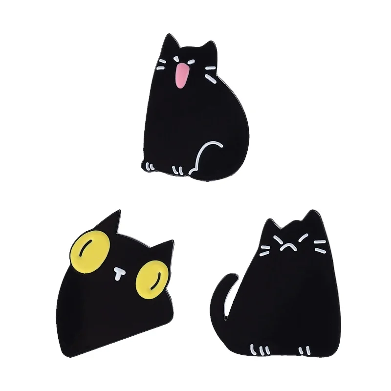 Black Cat Cartoon Enamel Pin Cute Playful Tongue Out Curious Big Eyes Brooches Backpack Lapel Badge Funny Jewelry for Cat Lovers