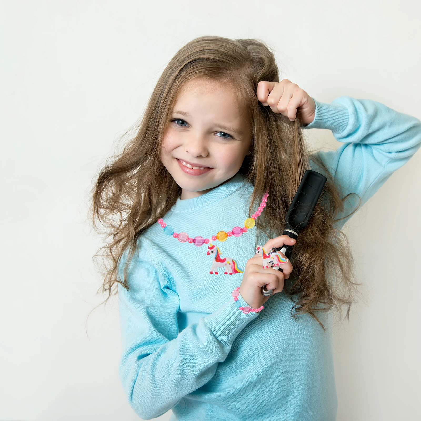 

Children's Jewelry Set Girl Unicorn Kit Ring Earrings for Kids Bracelet Acrylic Necklace Girls