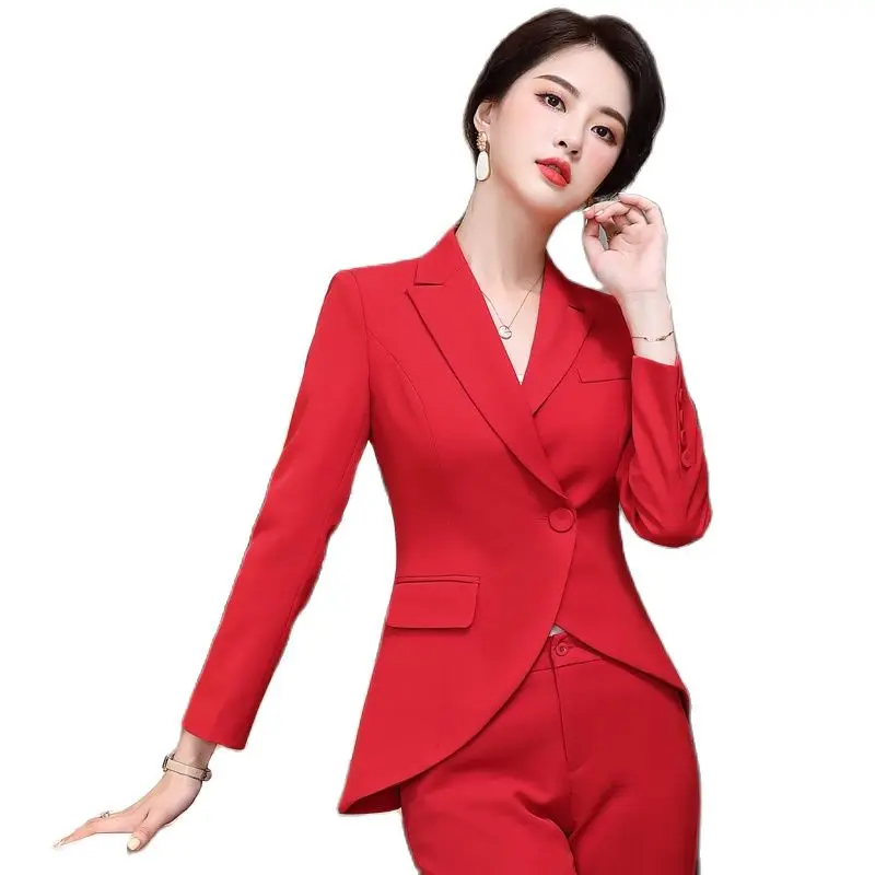 

Formal Uniform Designs Pantsuits for Office Ladies Professional Business Work Wear OL Autumn Winter Blazers Set Oversize 5XL