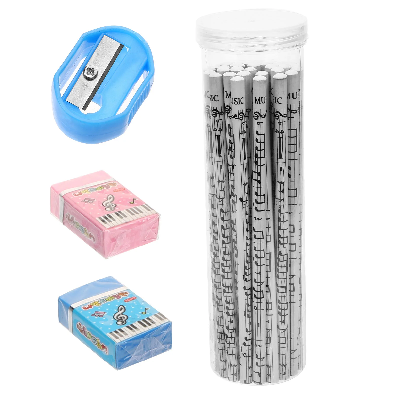 Pencils for School Musical Note Christmas and Erasers Kids Stationary Lead White Colored