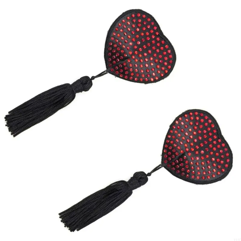 Y1AC Women Nipple Pasties ครอบคลุม Rhinestones รูปร่างหัวใจที่นำกลับมาใช้ใหม่ได้