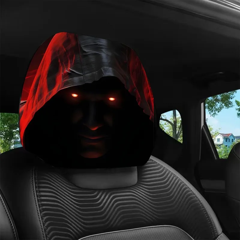 2pcs Modern-Style Car Headrest Covers with Red-Eyed Face Design and Hoods, Car Interior Accessories