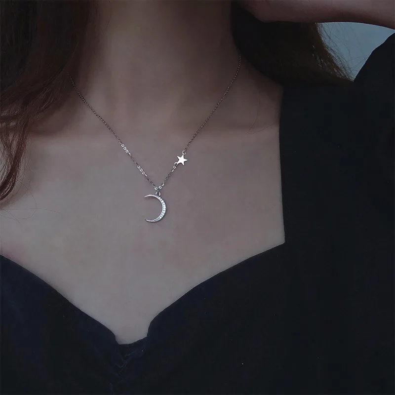 

925 Sterling Silver New Lovely Moon Pendant Short Choker Necklaces For Women Clavicle Chain Fine Jewelry Gift Accessories