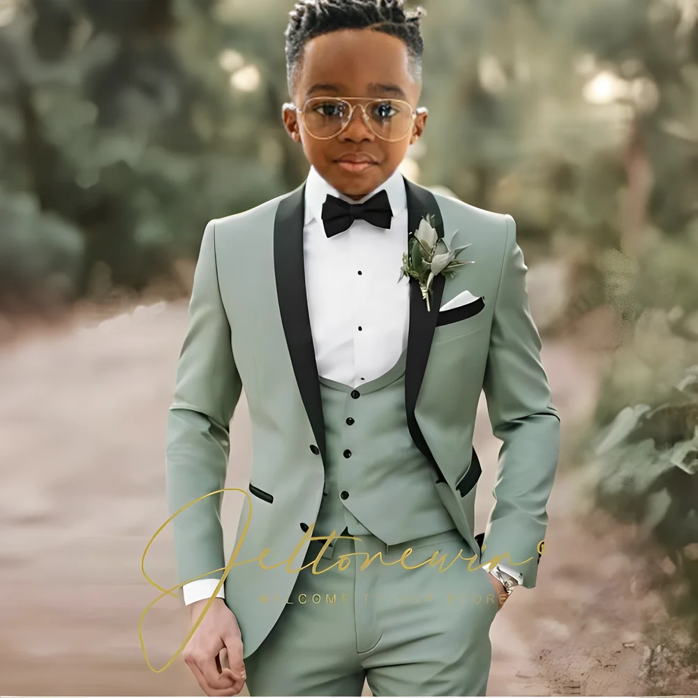 Elegant Light Green Formal Wedding Boy Suit Tuxedo Prom Slim Fit Blazer Boy High Quality Custom 3 Piece Costume Kids