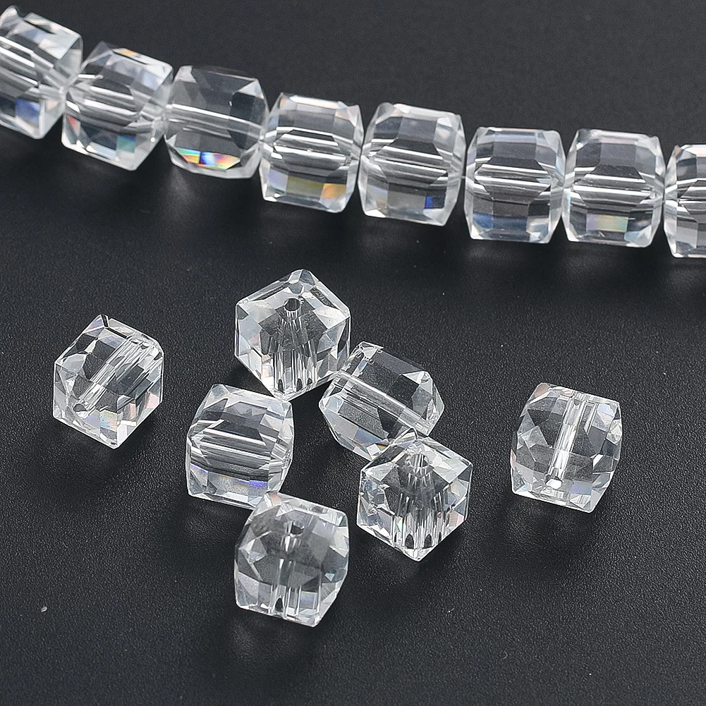 10PC Transparent Square Multi-Cut Glass Through Holes Spacer Beads Suitable for Bracelet Necklace Jewelry Beading Accessories