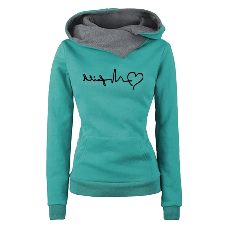 Autumn Winter Womens Hoodies Printing Casual Lrregular Collar Sweatshirts Outdoors Street Warm Woman Clothing Office Home Tops