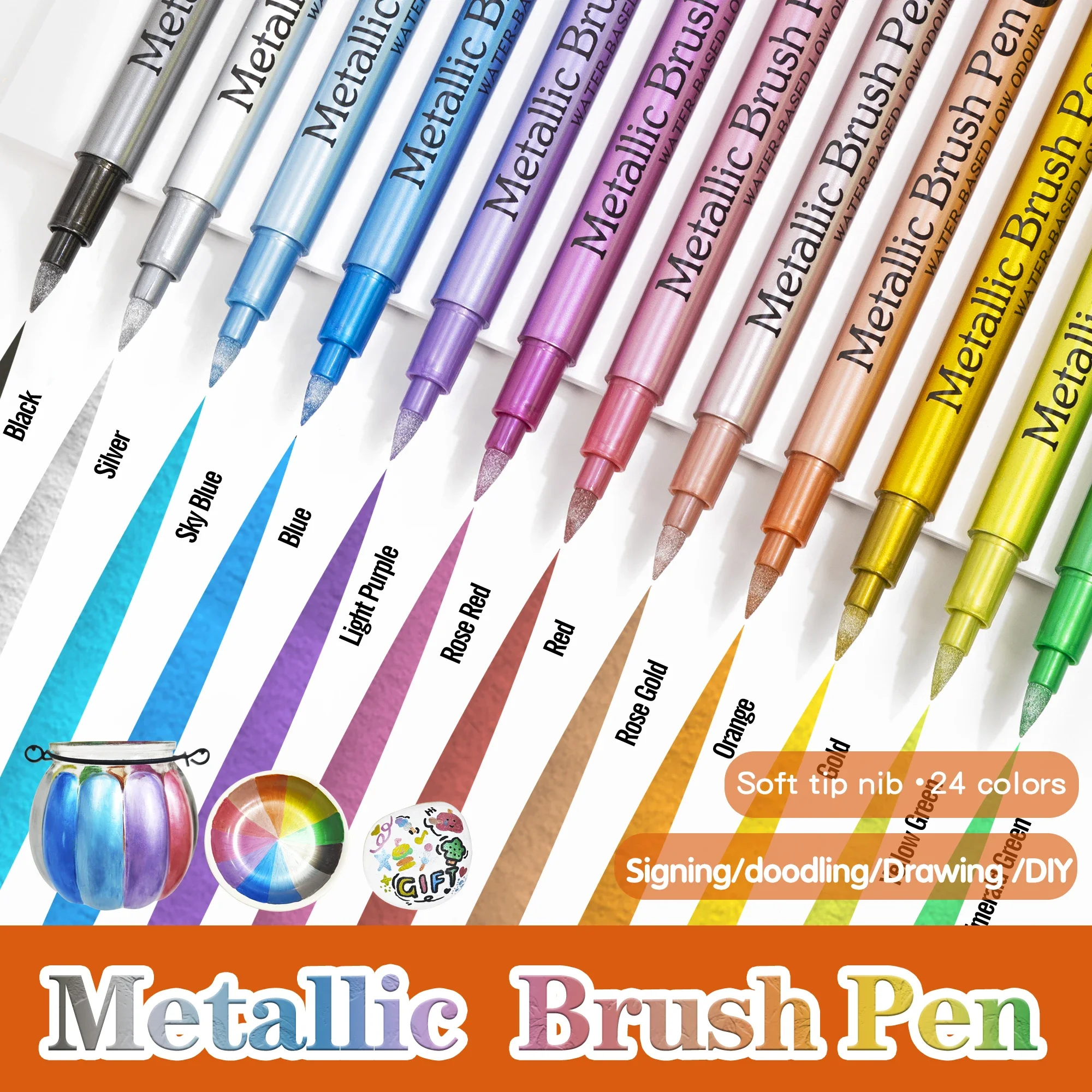 24 لونًا من علامات الطلاء الأكريليك المعدني للصخور والنسيج والخشب والزجاج والحرف اليدوية وأقلام الطلاء هدية الكريسماس واللوازم الفنية #2