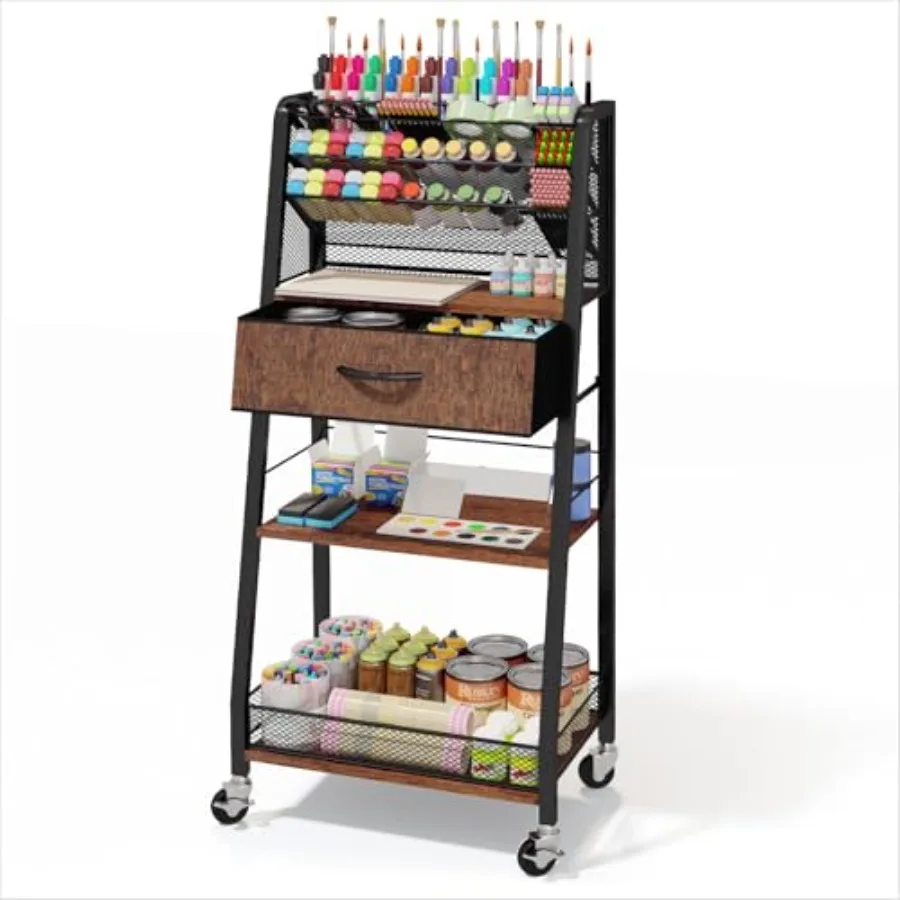 

3 Tier Rolling Cart Metal Utility Cart with Storage Drawer and Wheels Versatile Art Craft Organizer for Home Office or Studio R