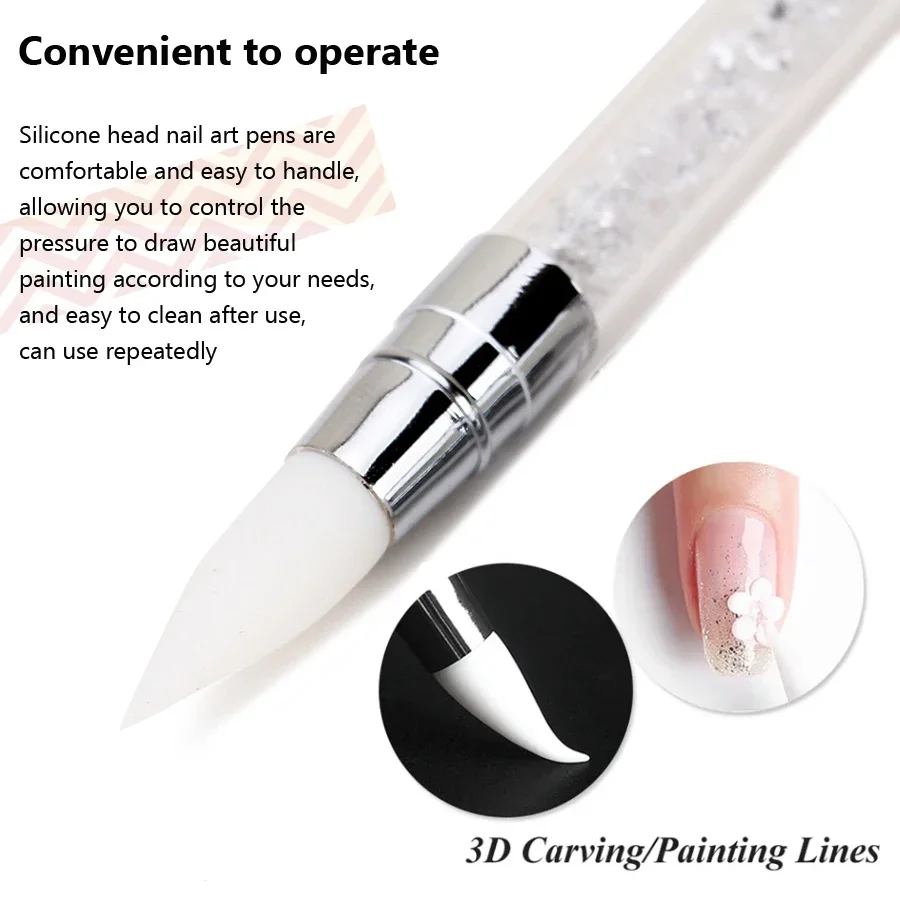 Stylo de sculpture en silicone pour nail art, outil de conception d'ongles facile et fier, brosse à pois pailletée carmise en œuvre 3D, extrémité touristique