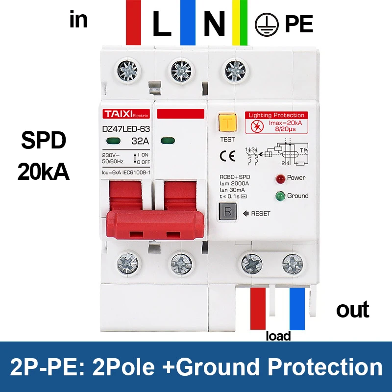 SPD Residual Current Circuit Breaker With Overload RCD RCBO RCCB With Lightning Protection MCB Leakage Surge Protector