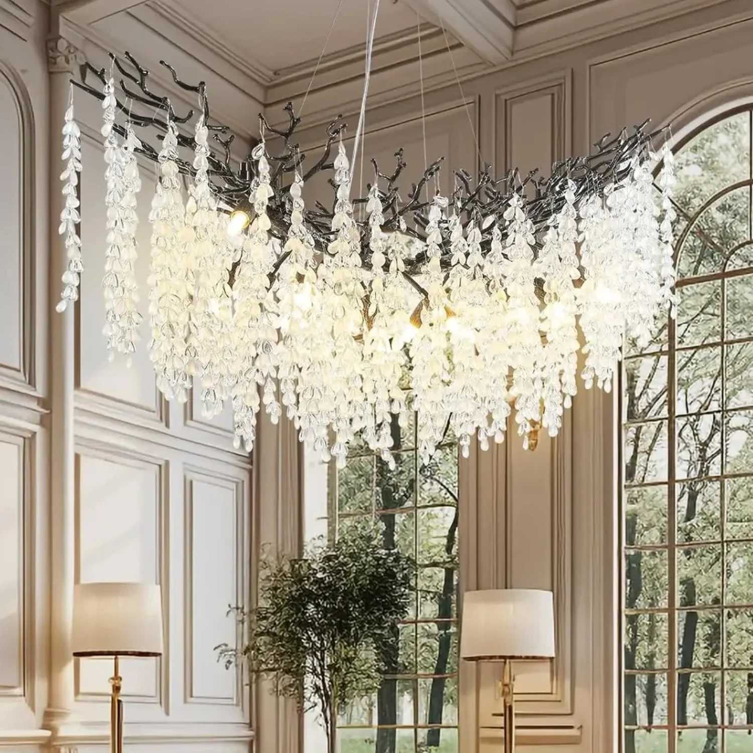 

Luxury Crystal Chandelier Lighting Black Gold Silver for Living Room Bedroom Kitchen Dining Table Long Round Branch Pendant Lamp