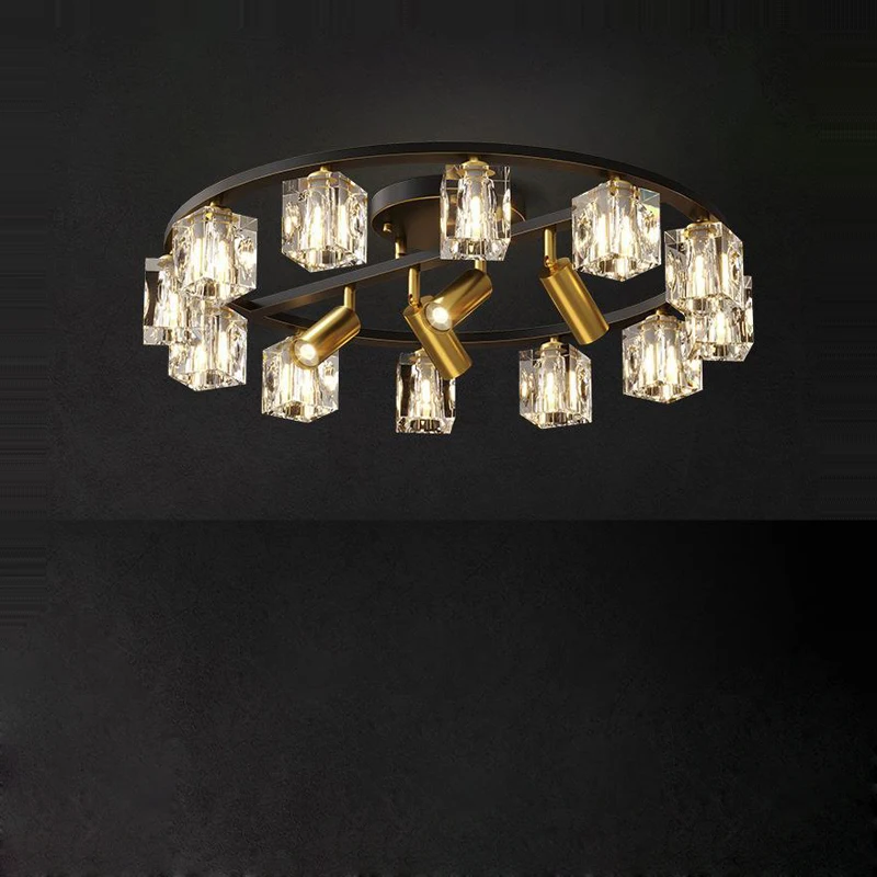 Post-Modern Trendy Copper Crystal Cube Spotlight Lamparas De Techo LED Ceiling Chandelier Ceiling Lamp For Living Room Bedroom